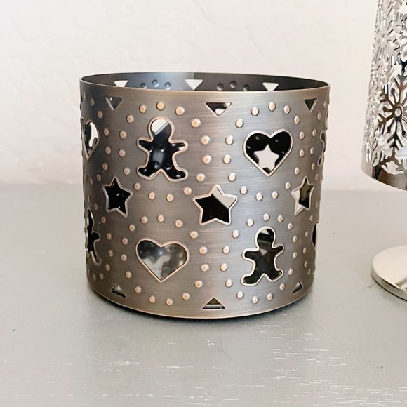 Metal 3 Wick Candle Holders Winter Snowflake Christmas Bath & Body Works Set 2 - Picture 3 of 6